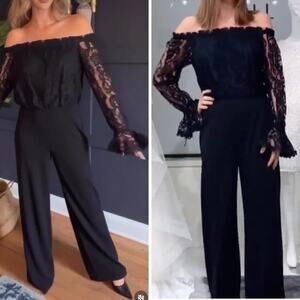 NWT ADRIANNA PAPELL JUMPSUIT 16 BLACK LACE ONE PIECE HOLIDAYS FESTIVE EVENING